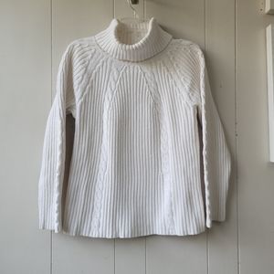 Liz Claiborne Cable Knit Turtleneck Sweater White Sz L